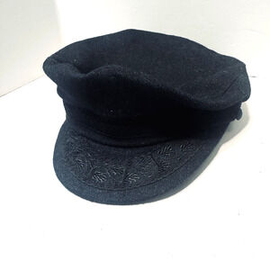 Greek Fisherman's Cap Made In Greece black wool mens hat embroidered sz 7